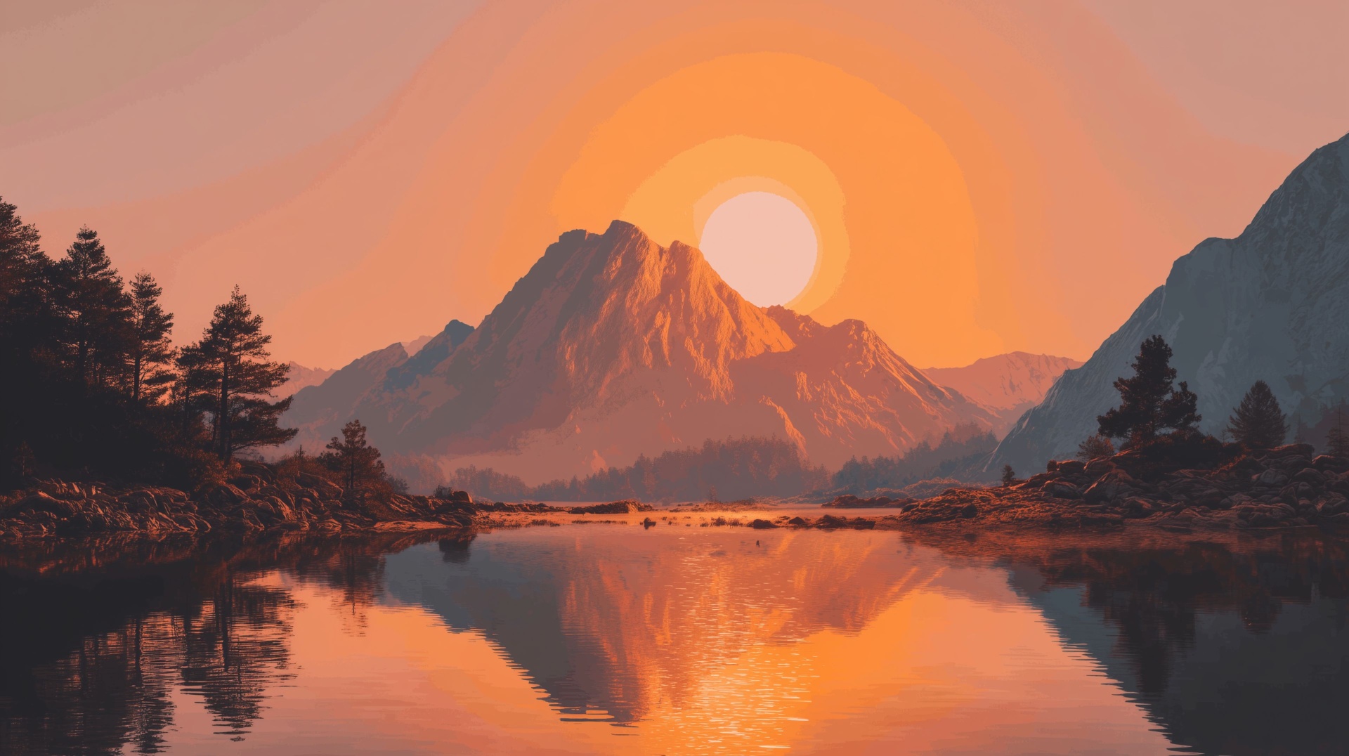Paysage suisse avec montagne et lac au coucher du soleil
